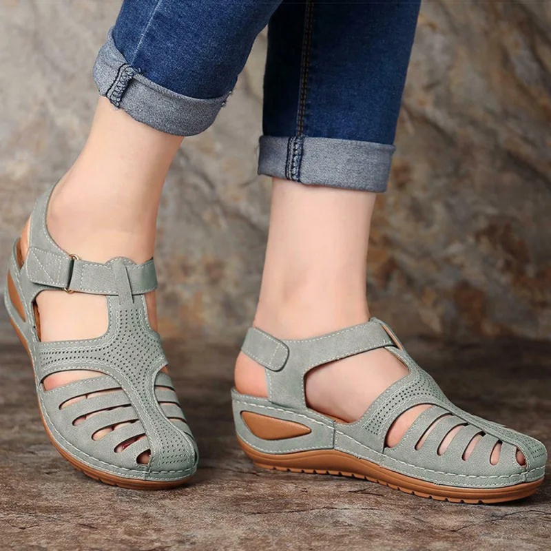 Römersandalen Damen - Bequeme Sommerschuhe mit Riemen-35-Grau-Luzern Mode