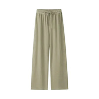 Leinenhose Damen Sommer | Luftig | Weit | Leicht | Alltag | Strand | Büro-Grün-L-Luzern Mode