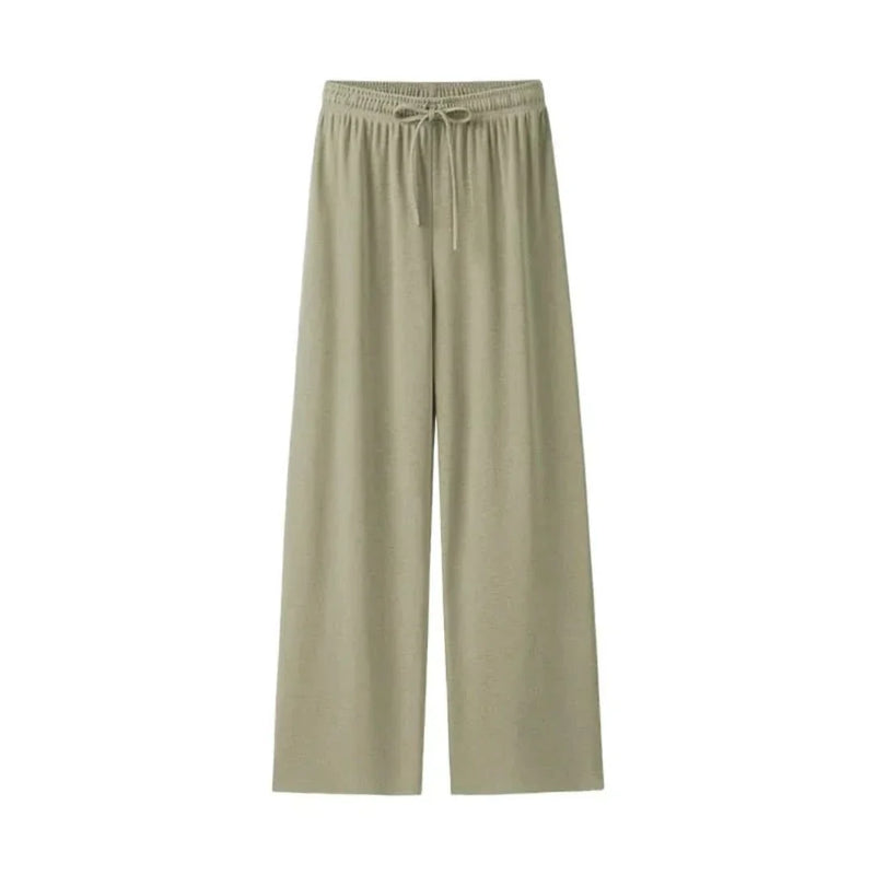 Leinenhose Damen Sommer | Luftig | Weit | Leicht | Alltag | Strand | Büro-Grün-L-Luzern Mode