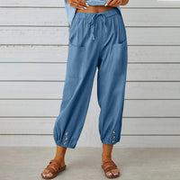 Atmungsaktives Leinenmaterial | weiter Schnitt | elastischer Bund mit Kordelzug-Denimblau-S-Luzern Mode