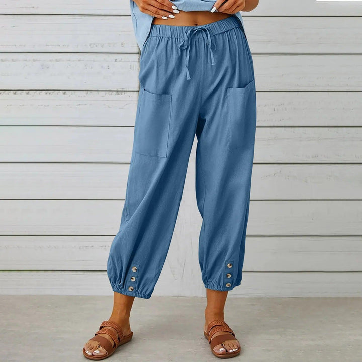 Atmungsaktives Leinenmaterial | weiter Schnitt | elastischer Bund mit Kordelzug-Denimblau-S-Luzern Mode