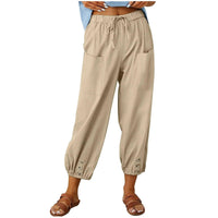 Atmungsaktives Leinenmaterial | weiter Schnitt | elastischer Bund mit Kordelzug-Khaki-S-Luzern Mode