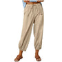 Atmungsaktives Leinenmaterial | weiter Schnitt | elastischer Bund mit Kordelzug-Khaki-S-Luzern Mode
