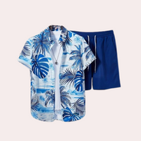 Herren Tropenhemd und Shorts Set für Sommerurlaub-Blau-S-Luzern Mode
