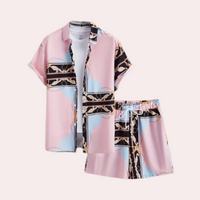 Herren Tropenhemd und Shorts Set für Sommerurlaub-Rosa-S-Luzern Mode