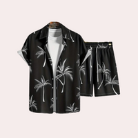 Herren Tropenhemd und Shorts Set für Sommerurlaub-Schwarz-S-Luzern Mode