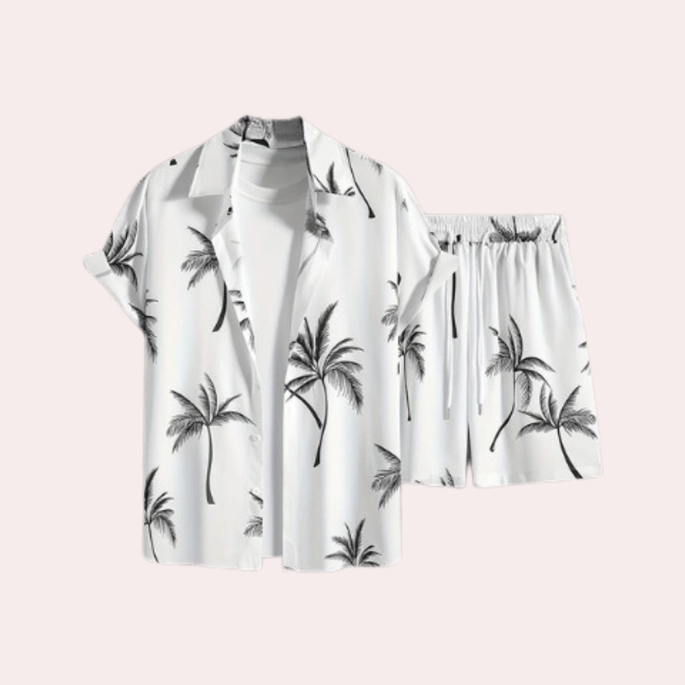 Herren Tropenhemd und Shorts Set für Sommerurlaub-Weiß-S-Luzern Mode