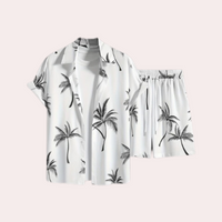Herren Tropenhemd und Shorts Set für Sommerurlaub-Weiß-S-Luzern Mode