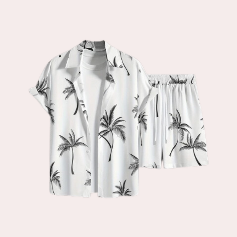 Herren Tropenhemd und Shorts Set für Sommerurlaub-Weiß-S-Luzern Mode