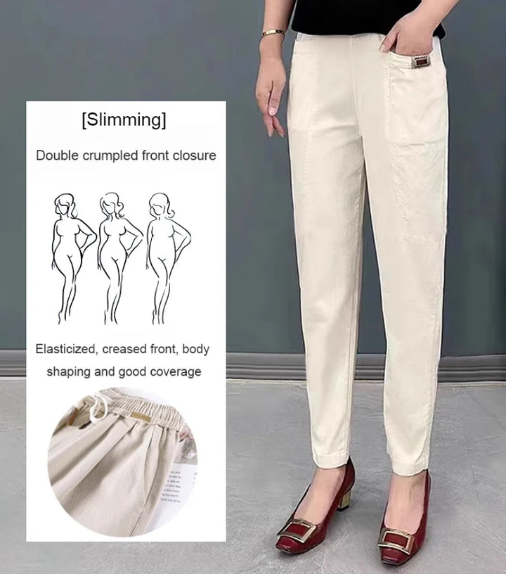 Leichte Sommerhose Damen | Baumwolle | Elastischer Bund | Luftig | Bequem & stylisch-Luzern Mode