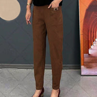 Leichte Sommerhose Damen | Baumwolle | Elastischer Bund | Luftig | Bequem & stylisch-Kaffeebraun-M-Luzern Mode