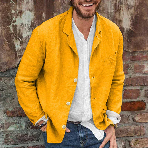 Sommerjacke Herren | Leinen Baumwolle | Leicht & atmungsaktiv | Casual Look-Gelb-S-Luzern Mode
