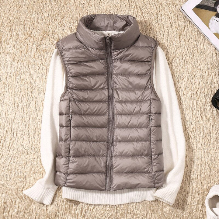 Damen Steppweste | Ärmellos | Einfarbig | Tailliert | Reißverschluss-Khaki-S-Luzern Mode