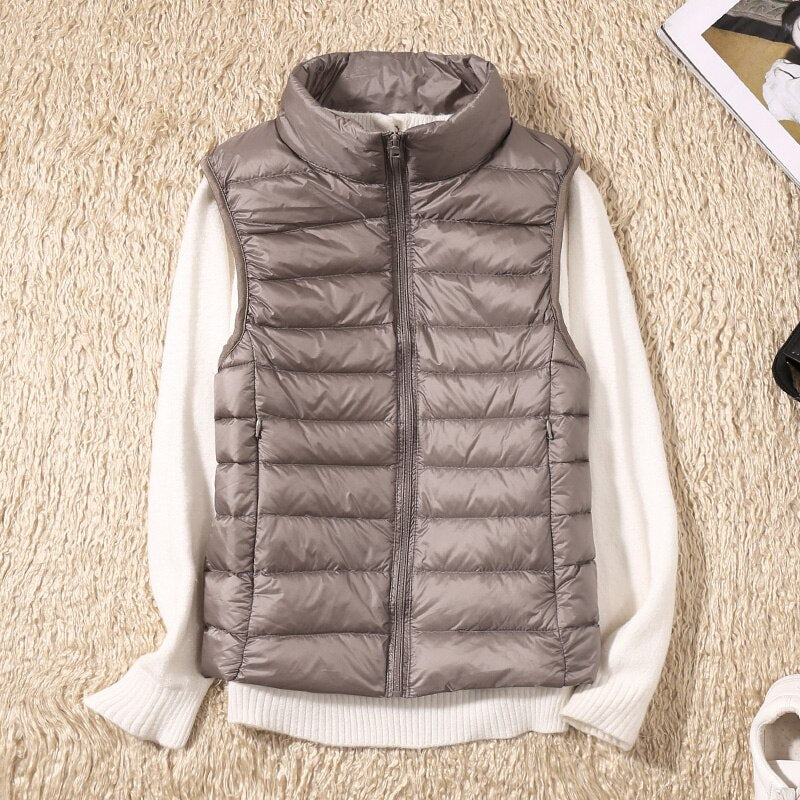 Damen Steppweste | Ärmellos | Einfarbig | Tailliert | Reißverschluss-Khaki-S-Luzern Mode