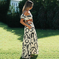 Boho Set Damen zweiteilig | Off-Shoulder Top | Midirock | figurbetont | luftig-Luzern Mode