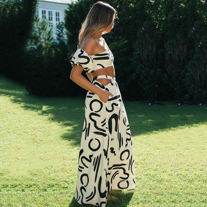 Boho Set Damen zweiteilig | Off-Shoulder Top | Midirock | figurbetont | luftig-Luzern Mode