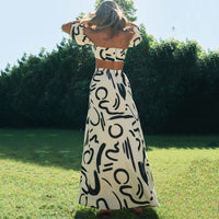 Boho Set Damen zweiteilig | Off-Shoulder Top | Midirock | figurbetont | luftig-Luzern Mode