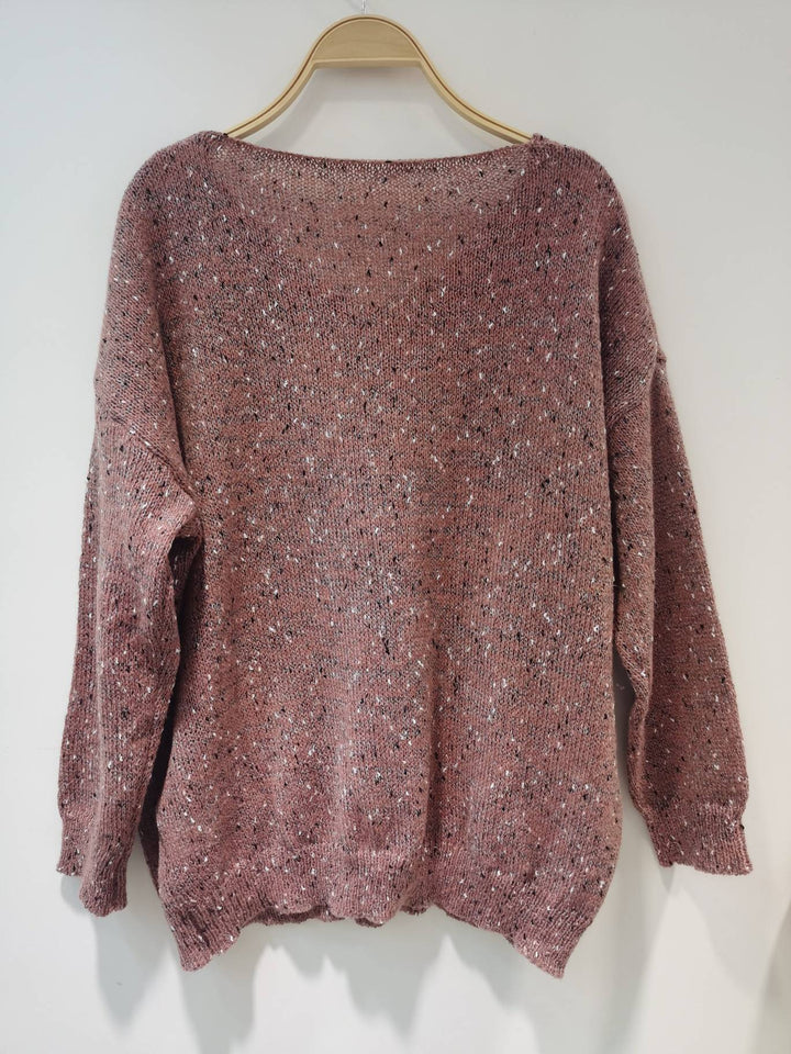 Damen Strickpullover V-Ausschnitt mit Pailletten-Details-Luzern Mode
