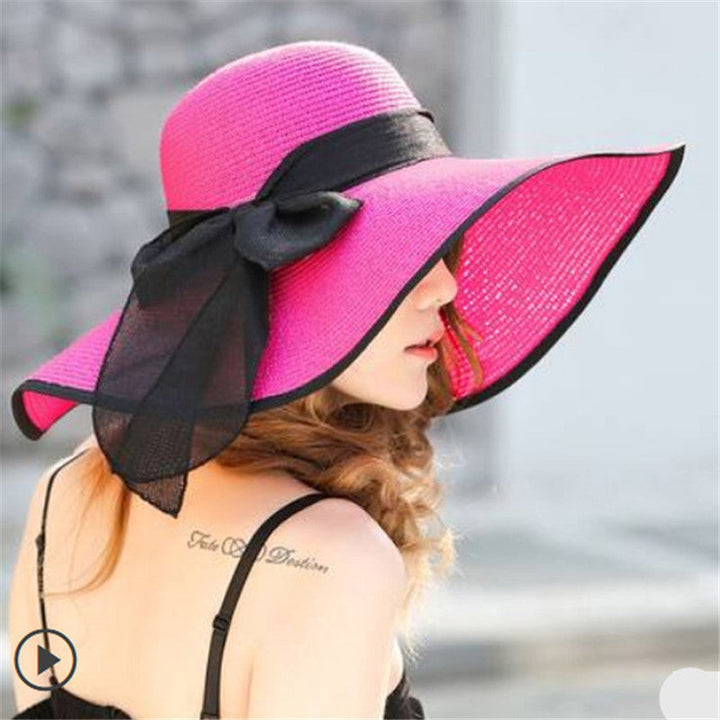 Damen Sonnenhut Sommer | Breite Krempe | Leicht & Luftig | Stylisches Accessoire-Rot/Pink-Luzern Mode