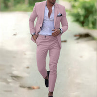 Einfarbiges Herrenanzug | Leinen | Slim Fit | 2-teilig | Knopf | Hose | Blazer-Hellrosa-S-Luzern Mode