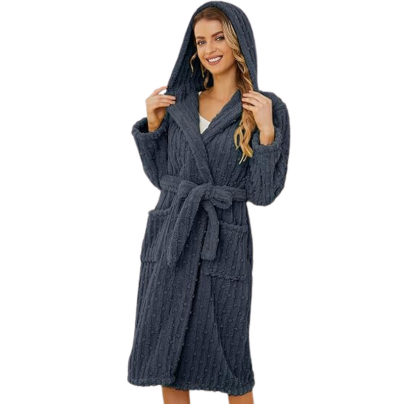 Flauschiger Damen Bademantel mit Kapuze und Taschen-Luzern Mode