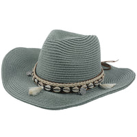 Sommerhut Damen | Mit Muscheln & Quasten | Leicht & Boho | Für Strand & Freizeit-Grün-Luzern Mode