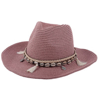 Sommerhut Damen | Mit Muscheln & Quasten | Leicht & Boho | Für Strand & Freizeit-Lila-Luzern Mode