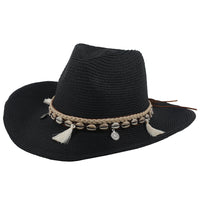 Sommerhut Damen | Mit Muscheln & Quasten | Leicht & Boho | Für Strand & Freizeit-Schwarz-Luzern Mode