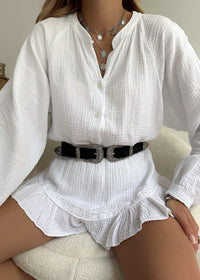 Baumwoll Sommer Zweiteiler | leichte Bluse mit Short | weiß | atmungsaktiv-Luzern Mode