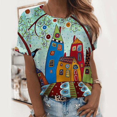 T-Shirt Damen Sommer | Leicht atmungsaktiv | Figurfreundlich | Streetwear Print-S-Luzern Mode