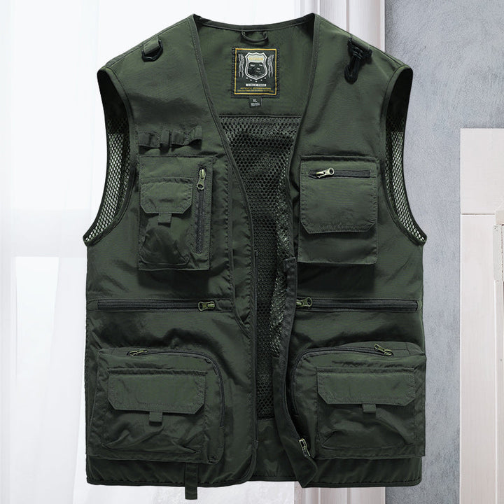 Herren Outdoor-Weste | Ärmellos | Leicht | Funktiondesign | Taschen-Armeegrün-S-Luzern Mode
