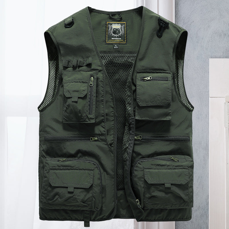 Herren Outdoor-Weste | Ärmellos | Leicht | Funktiondesign | Taschen-Armeegrün-S-Luzern Mode