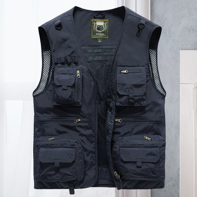Herren Outdoor-Weste | Ärmellos | Leicht | Funktiondesign | Taschen-Dunkelblau-S-Luzern Mode