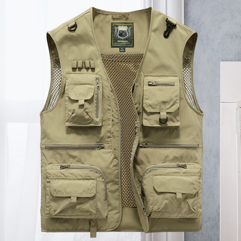 Herren Outdoor-Weste | Ärmellos | Leicht | Funktiondesign | Taschen-Khaki-S-Luzern Mode
