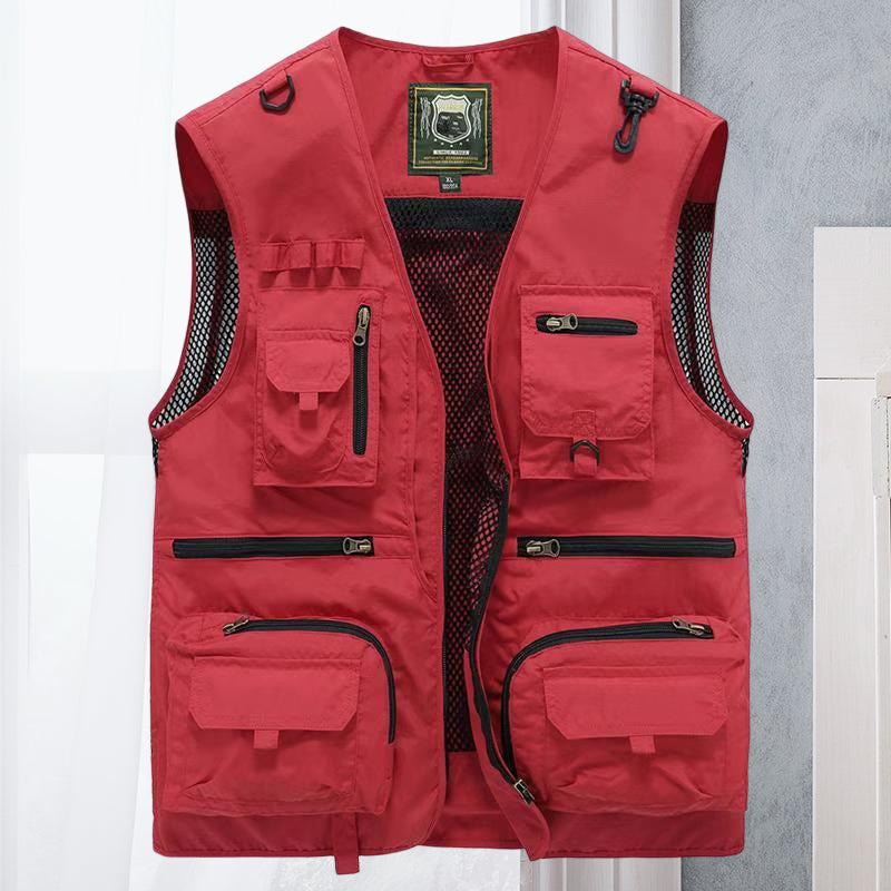 Herren Outdoor-Weste | Ärmellos | Leicht | Funktiondesign | Taschen-Rot-S-Luzern Mode