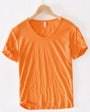 V-Ausschnitt | Kurzarm | Leinen-Baumwolle | atmungsaktiv | locker | Herren-Orange-M-Luzern Mode