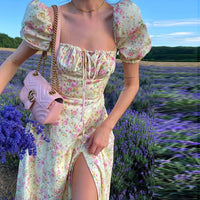 Sommerkleid Damen | Blumenprint | Puffärmel | Schnürung vorn | luftig | kurz-Luzern Mode