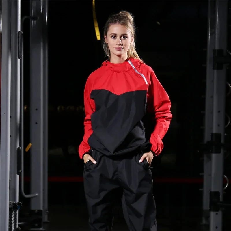Unisex Trainingsanzug | Schweißfördernd | Sommer Fitness | Atmungsaktiv leicht-Damen Rot-S-Luzern Mode