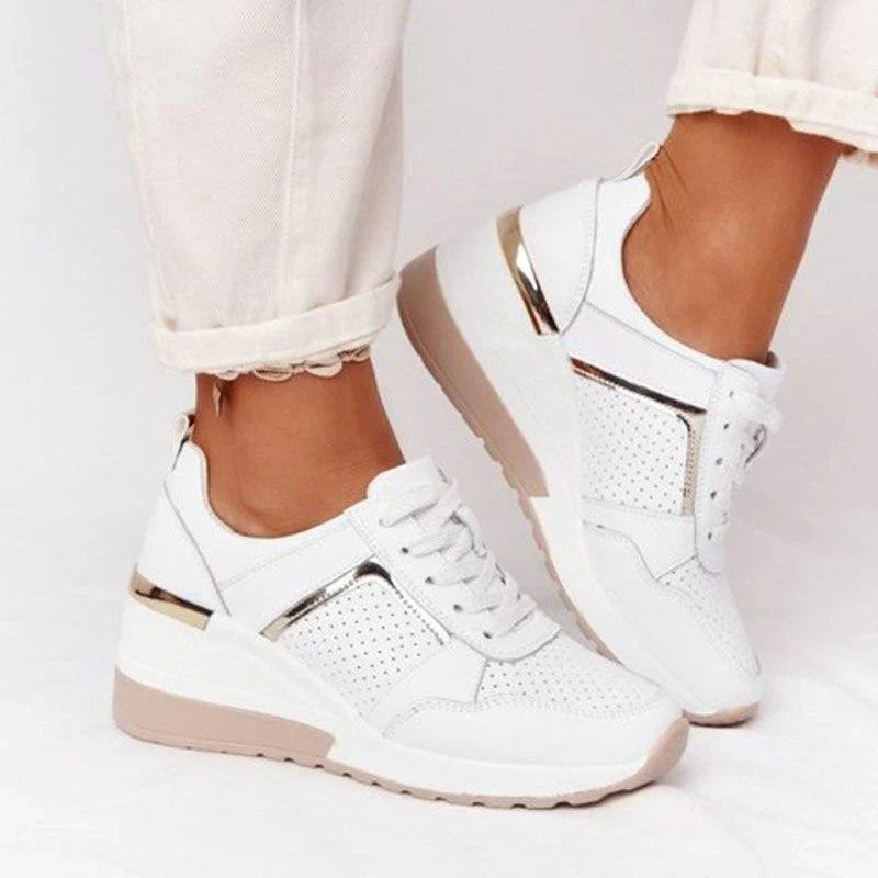 Damen Air Sneakers | Leichtgewicht | Schnürung | Unterstützend-Weiß-35-Luzern Mode