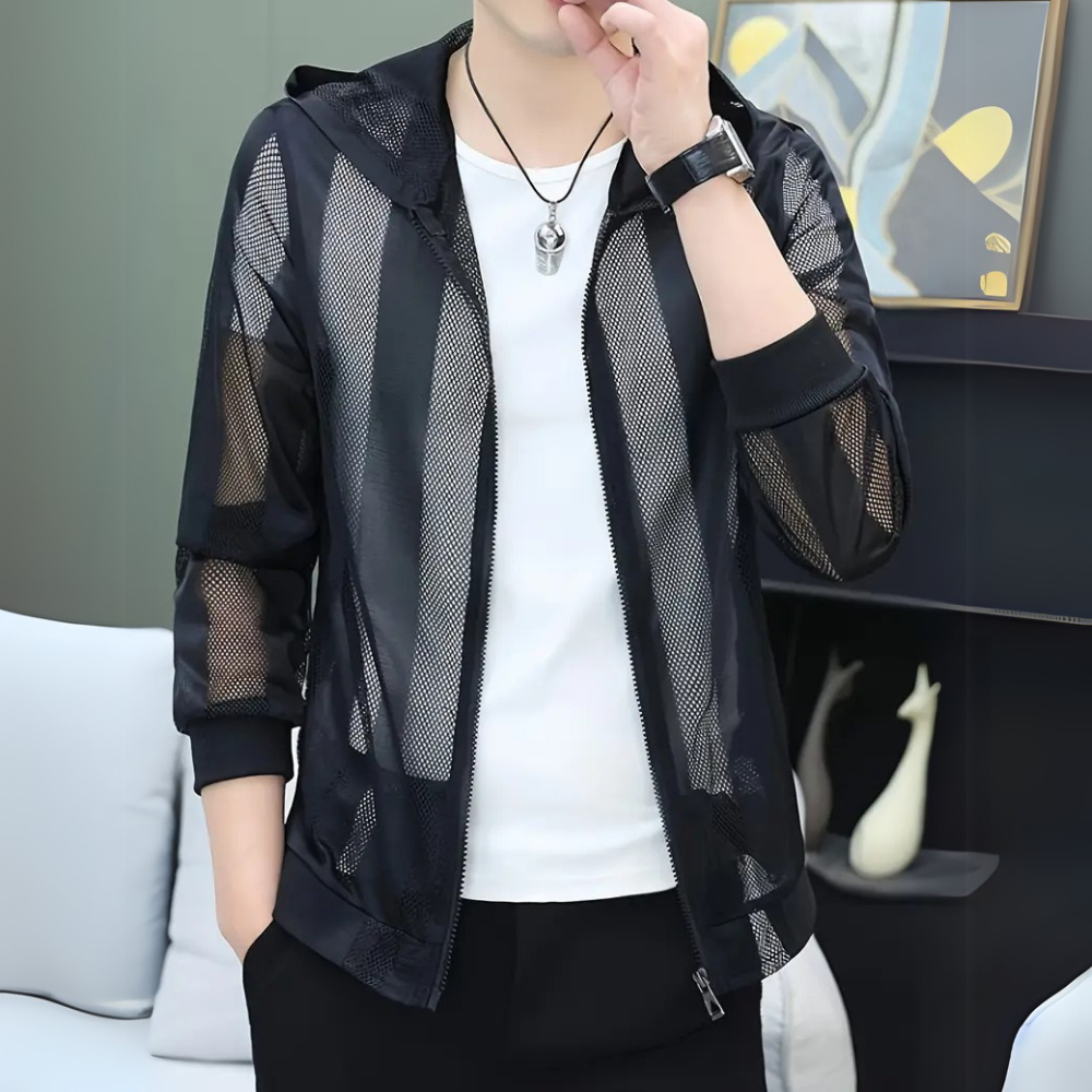 Herren Mesh Kapuzenjacke mit Reißverschluss und Stil-S-Luzern Mode