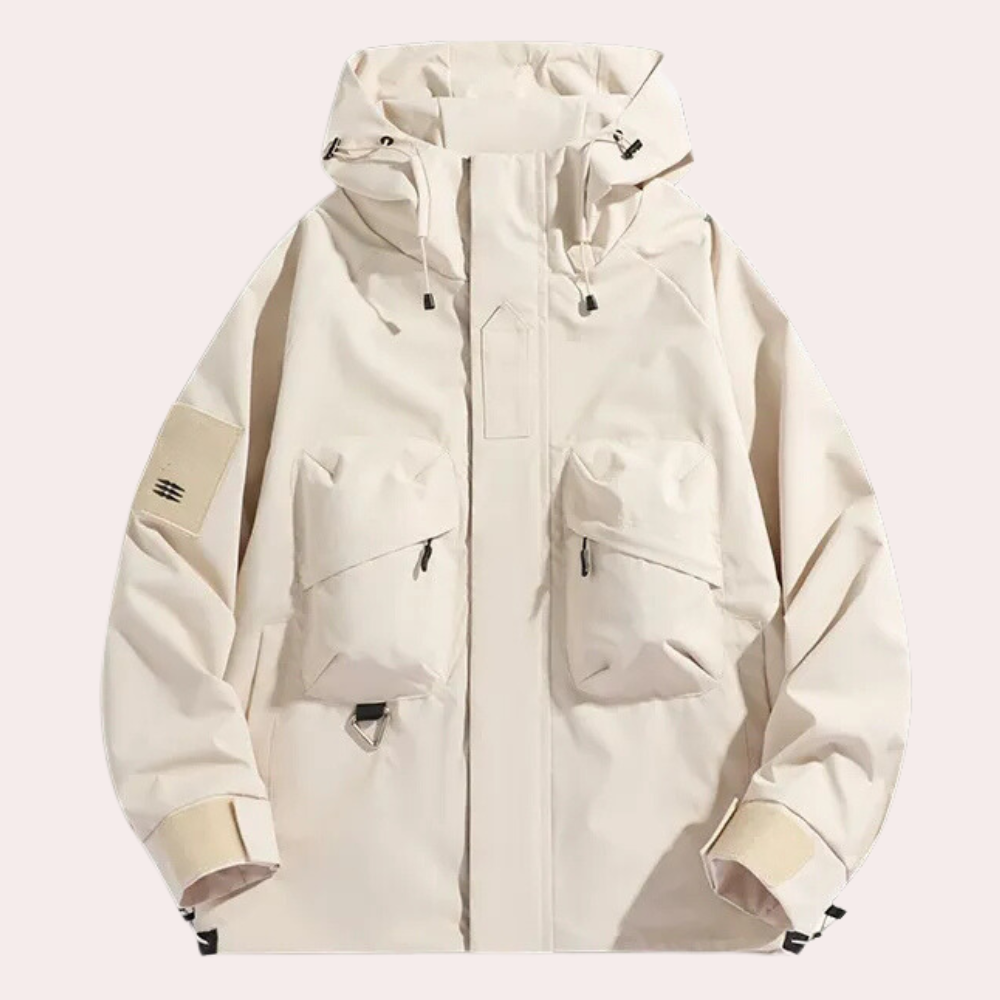 Herren Outdoorjacke mit großen Vordertaschen und Reißverschluss-Beige-S-Luzern Mode