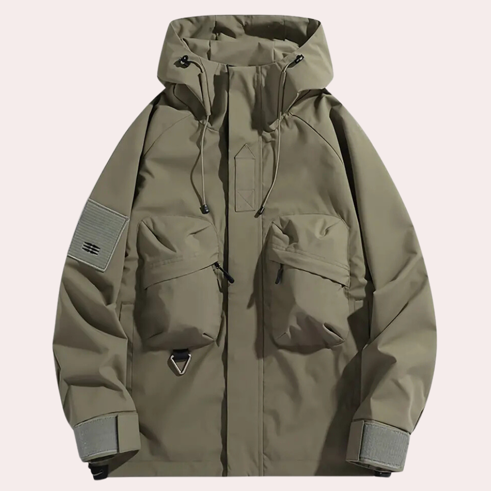 Herren Outdoorjacke mit großen Vordertaschen und Reißverschluss-Grün-S-Luzern Mode
