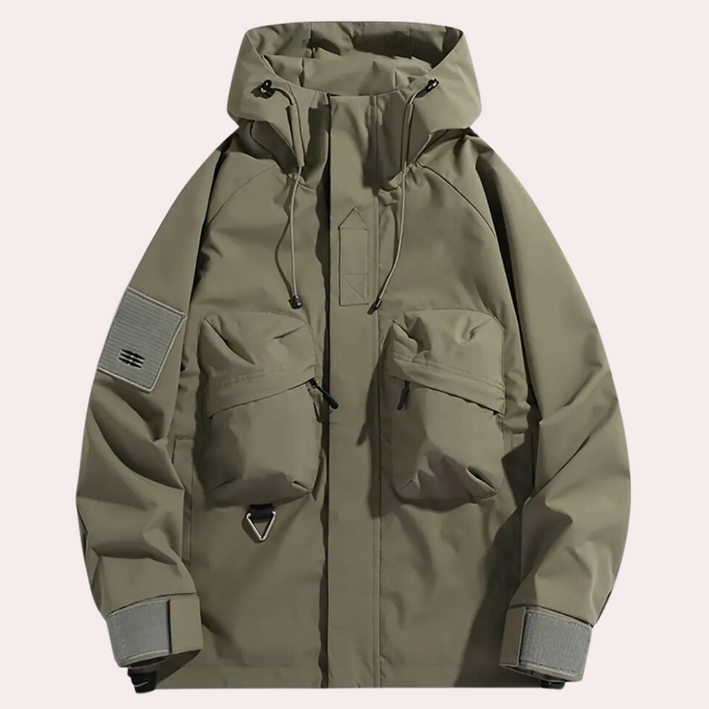 Herren Outdoorjacke mit großen Vordertaschen und Reißverschluss-Grün-S-Luzern Mode