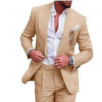 Herren Leinenanzug Slim Fit Business Hochzeit Anzug-Beige-M-Luzern Mode