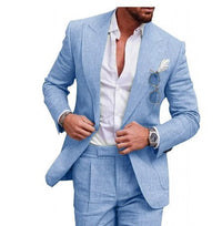 Herren Leinenanzug Slim Fit Business Hochzeit Anzug-Blau-M-Luzern Mode
