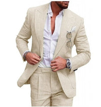 Herren Leinenanzug Slim Fit Business Hochzeit Anzug-Champagner-M-Luzern Mode