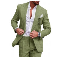 Herren Leinenanzug Slim Fit Business Hochzeit Anzug-Grün-M-Luzern Mode