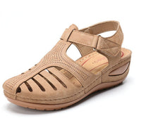 Damen Sandalen | Leder | Geschlossene Spitze | Orthopädisch | Schnallenverschluss-Beige-35-Luzern Mode