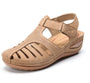 Damen Sandalen | Leder | Geschlossene Spitze | Orthopädisch | Schnallenverschluss-Beige-35-Luzern Mode