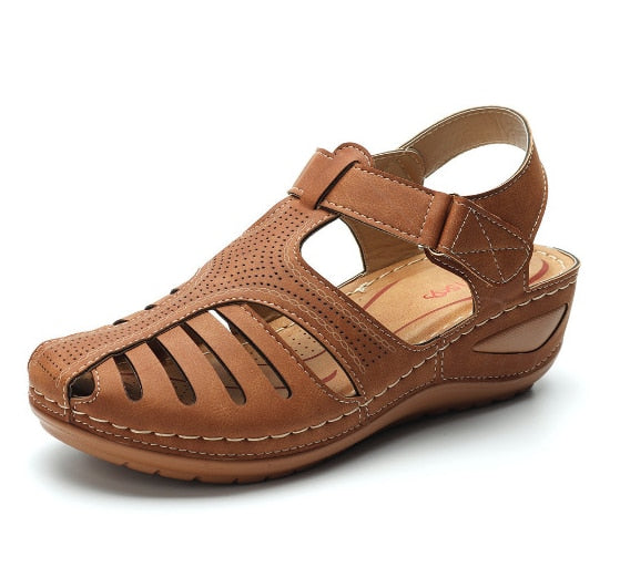 Damen Sandalen | Leder | Geschlossene Spitze | Orthopädisch | Schnallenverschluss-Braun-35-Luzern Mode
